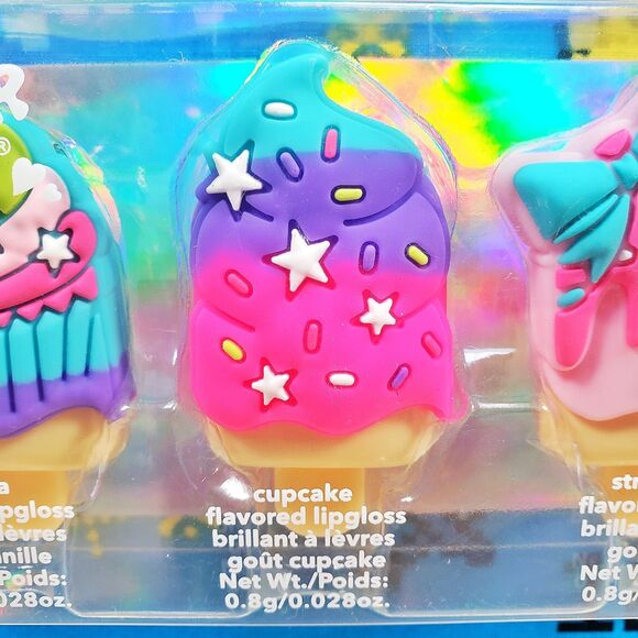 Claires Ice Cream Cone Pucker Pops Lip Gloss Vanilla Cupcake and Strawberry Set - Picture 6 of 7